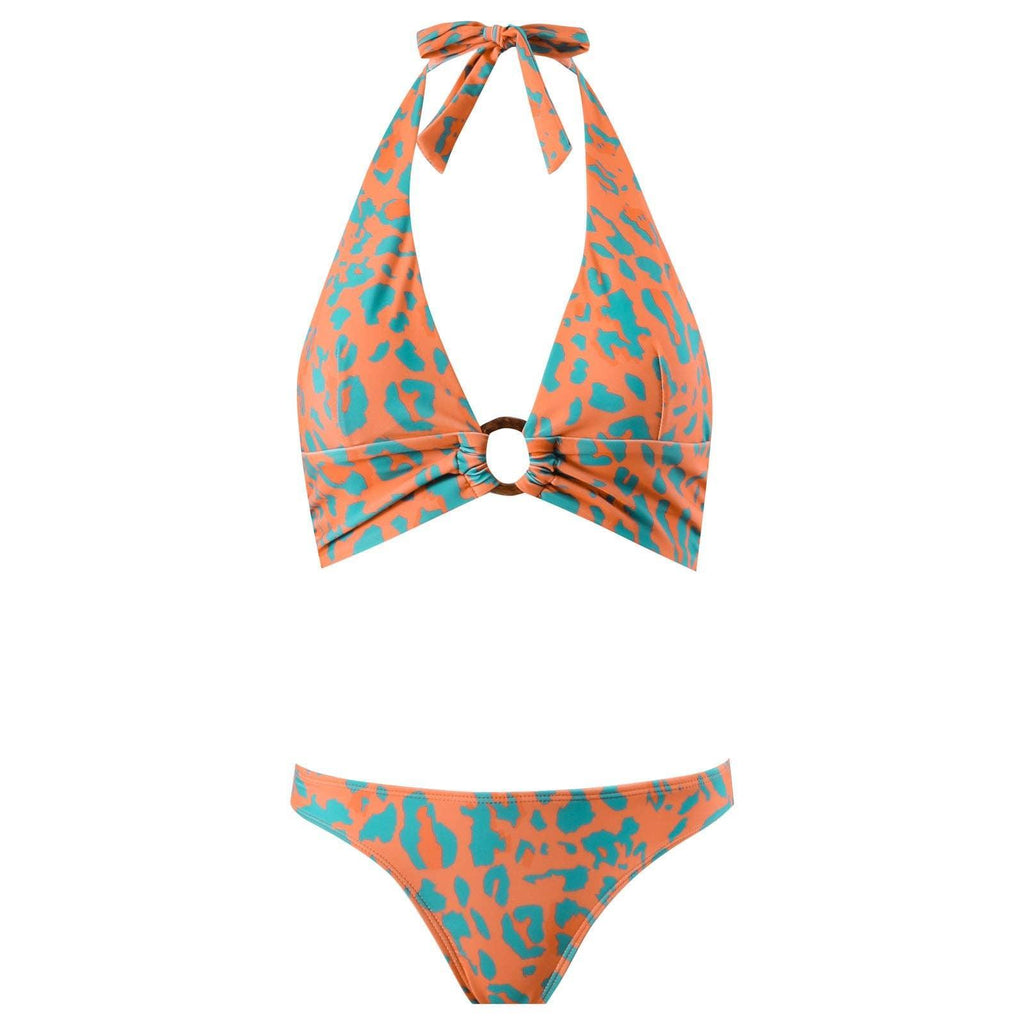 Halter Leopard Print 2PCS Bikini Set with Cover
