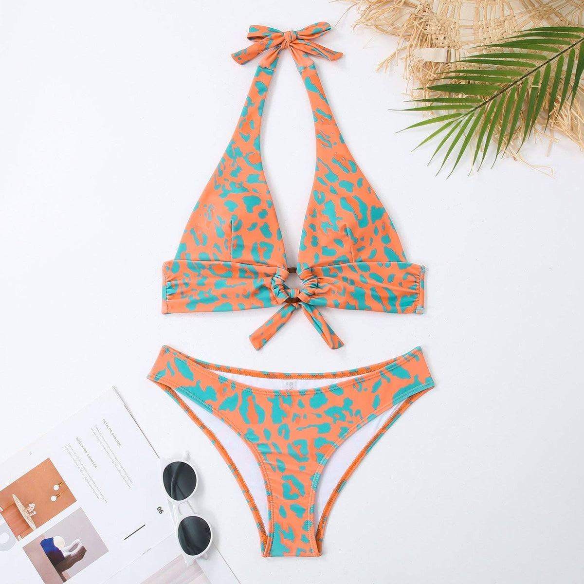 Halter Leopard Print 2PCS Bikini Set with Cover