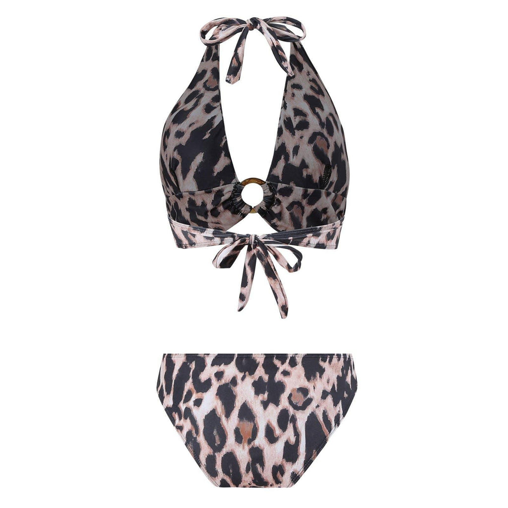 Halter Leopard Print 2PCS Bikini Set with Cover