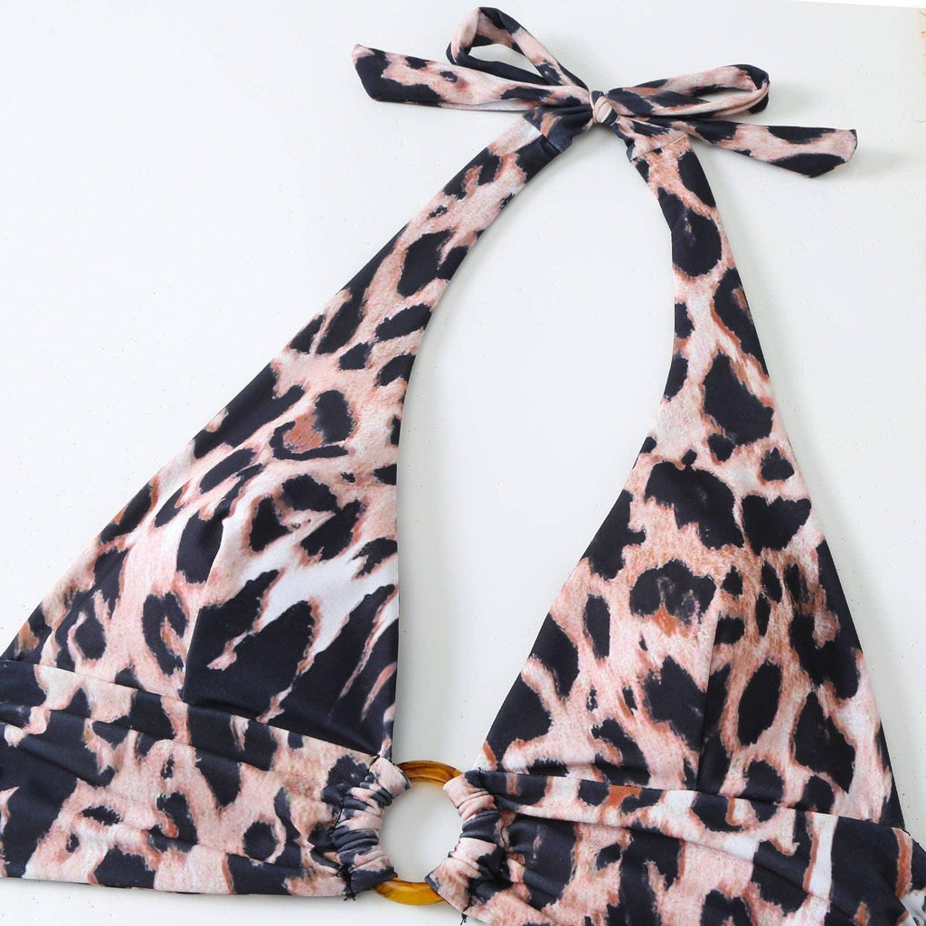 Halter Leopard Print 2PCS Bikini Set with Cover
