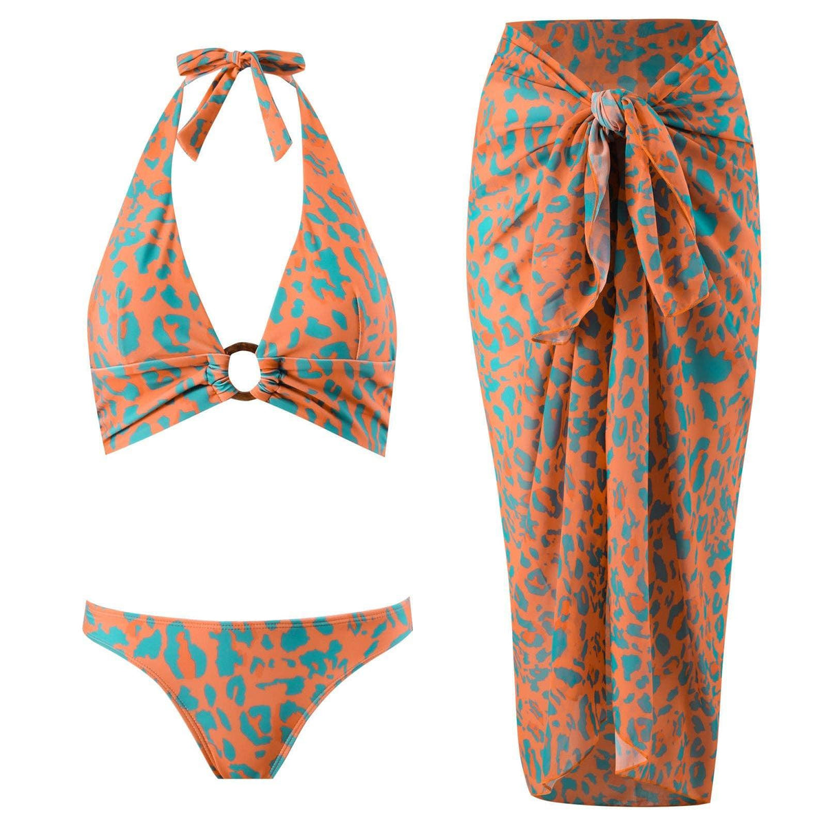 Halter Leopard Print 2PCS Bikini Set with Cover
