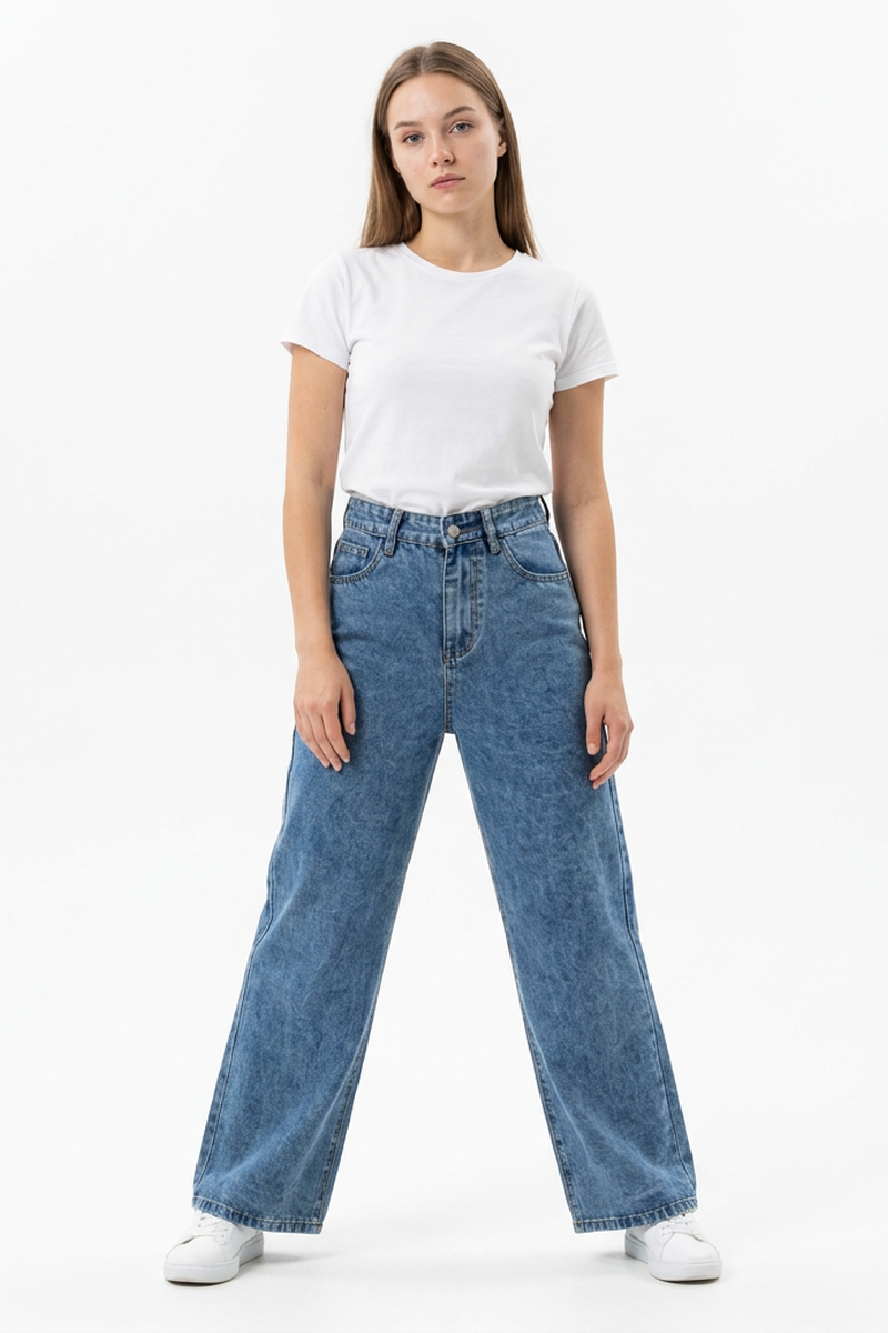 Women's High Waist Back Bow Detail Wide Leg Jeans