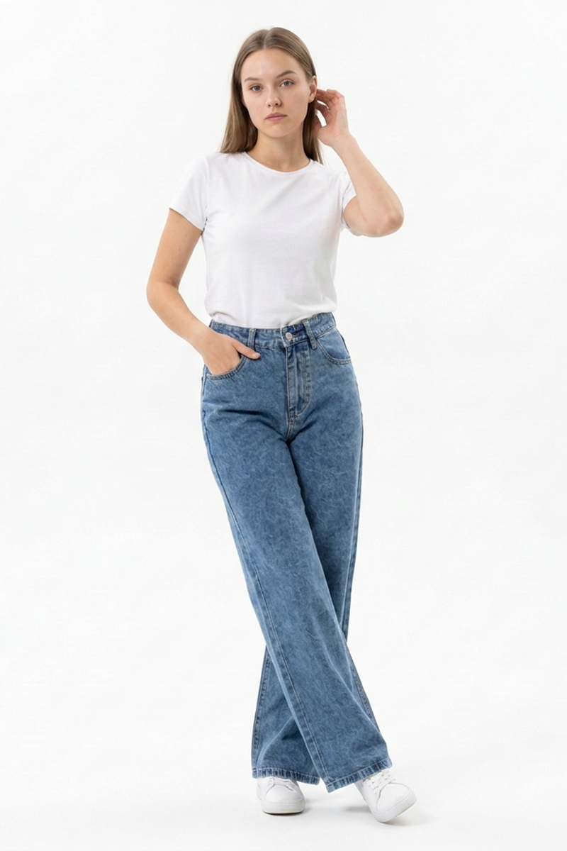 Women's High Waist Back Bow Detail Wide Leg Jeans