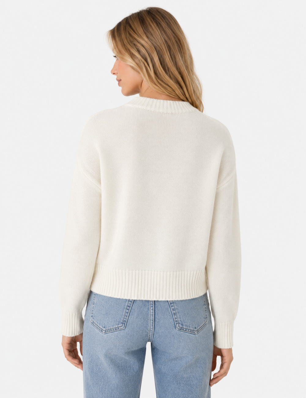 Ladies Crew Neck Cropped Knit Sweater