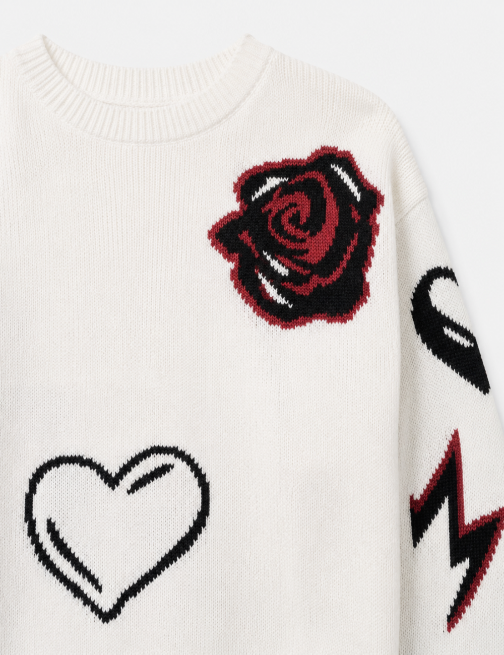 Ladies Heart Music Note Jacquard Crew Neck Knit Sweater
