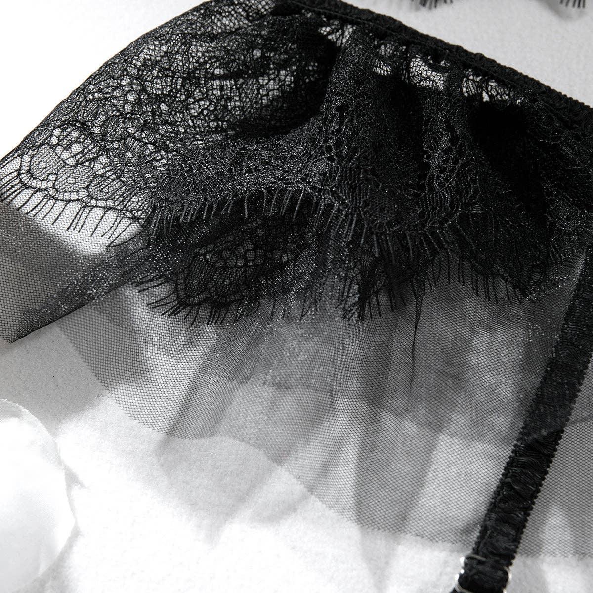 Lace Diamond Setting Lingerie Set with Garter Belt