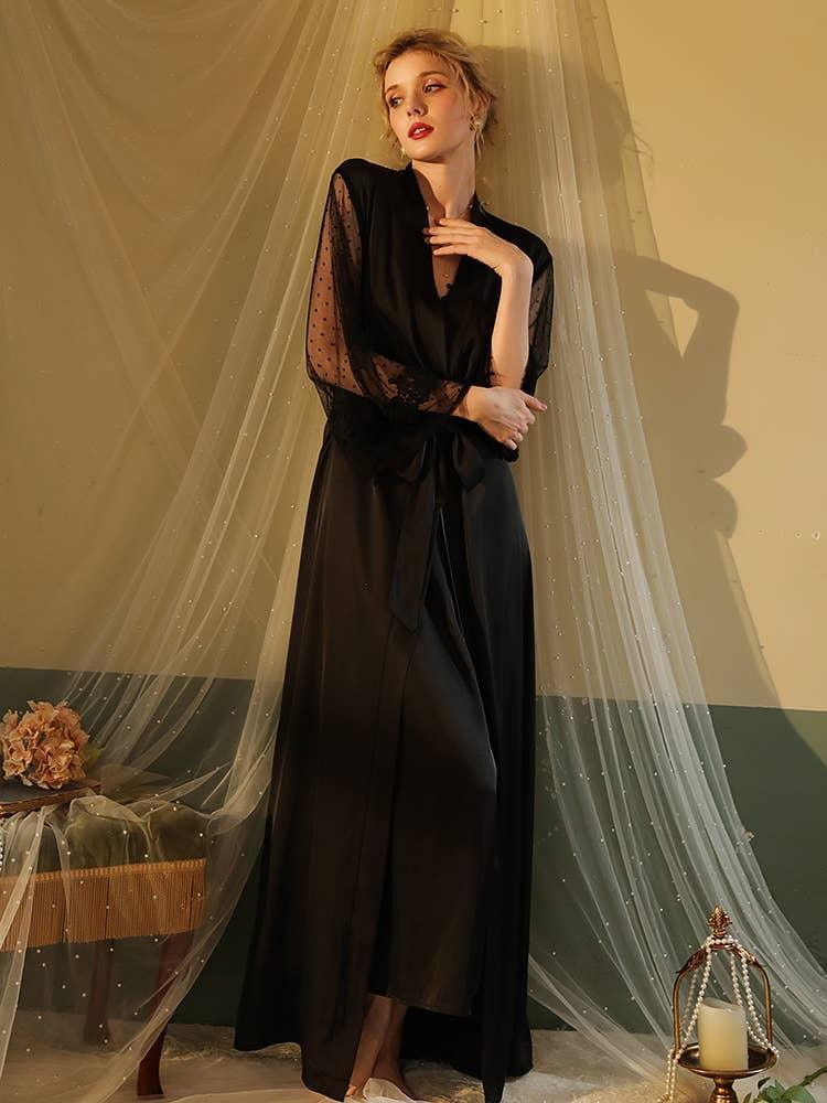 SWEETKAMA Lace Night Gown, Silk Robes,Bridal Party Robes,with Babydoll