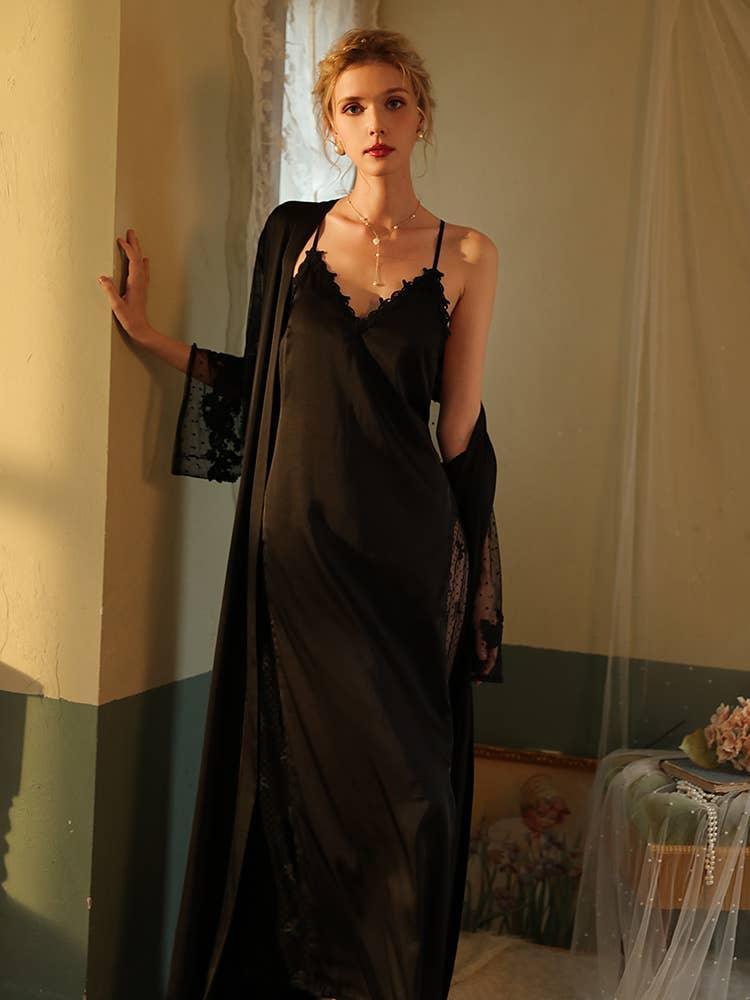 SWEETKAMA Lace Night Gown, Silk Robes,Bridal Party Robes,with Babydoll