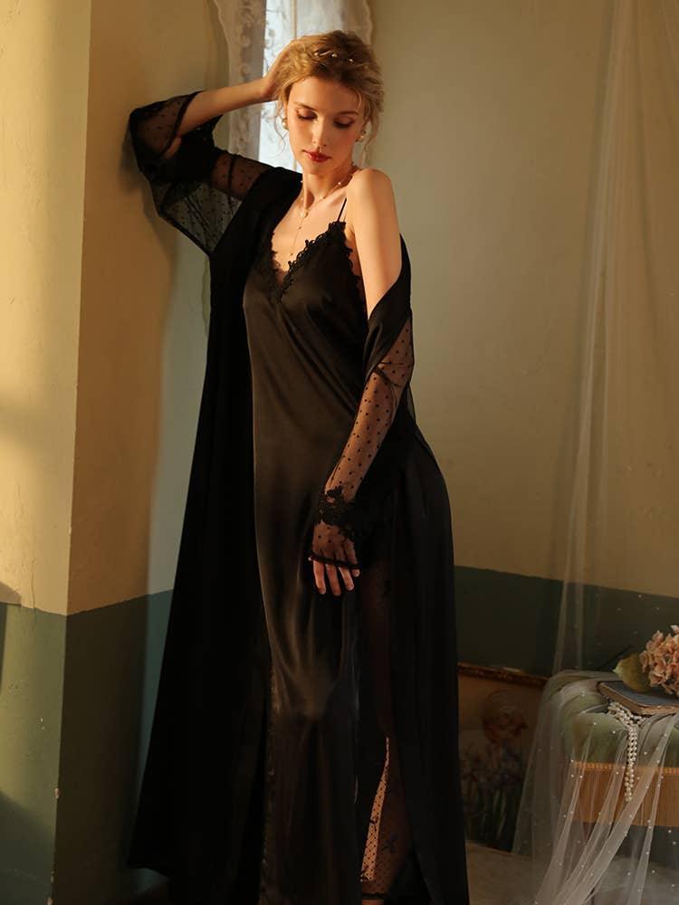 SWEETKAMA Lace Night Gown, Silk Robes,Bridal Party Robes,with Babydoll