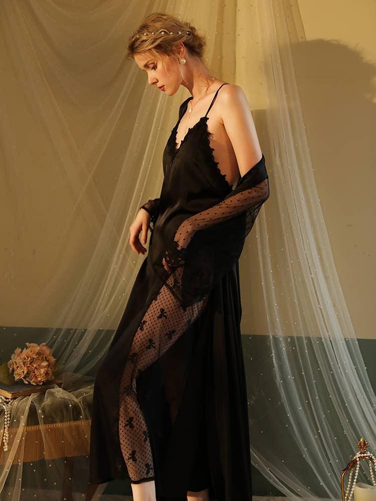 SWEETKAMA Lace Night Gown, Silk Robes,Bridal Party Robes,with Babydoll