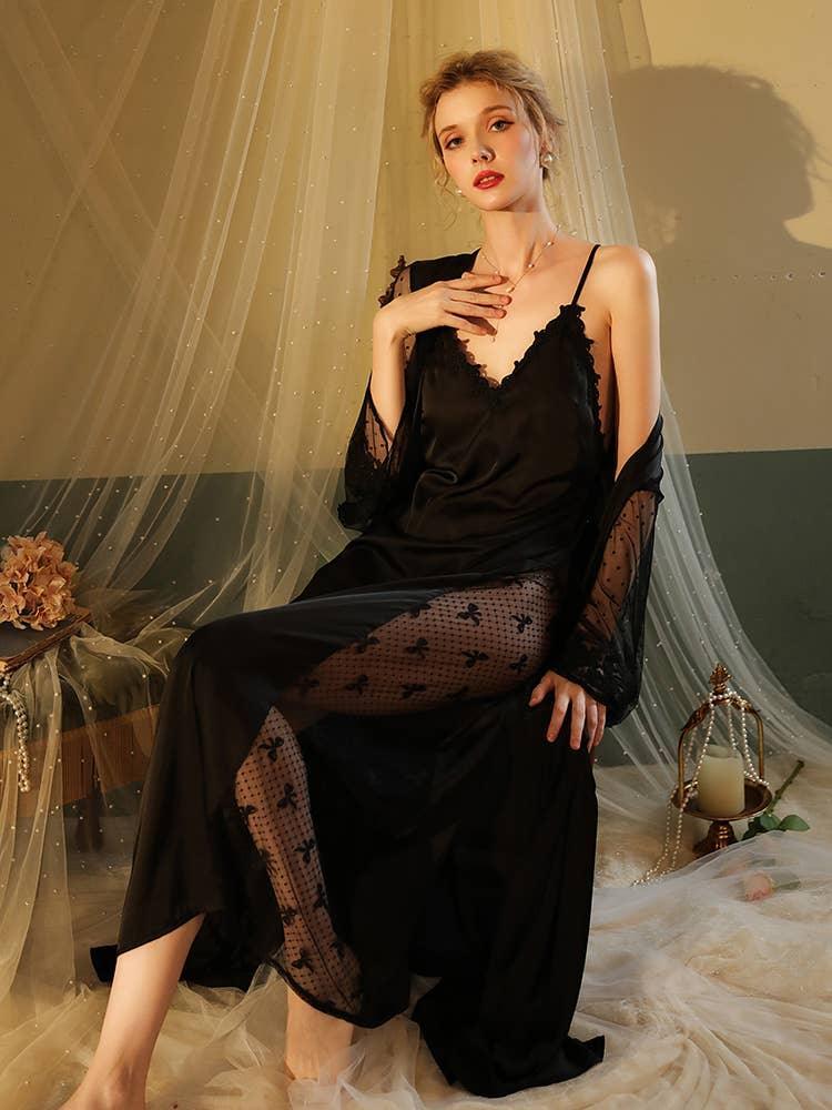 SWEETKAMA Lace Night Gown, Silk Robes,Bridal Party Robes,with Babydoll