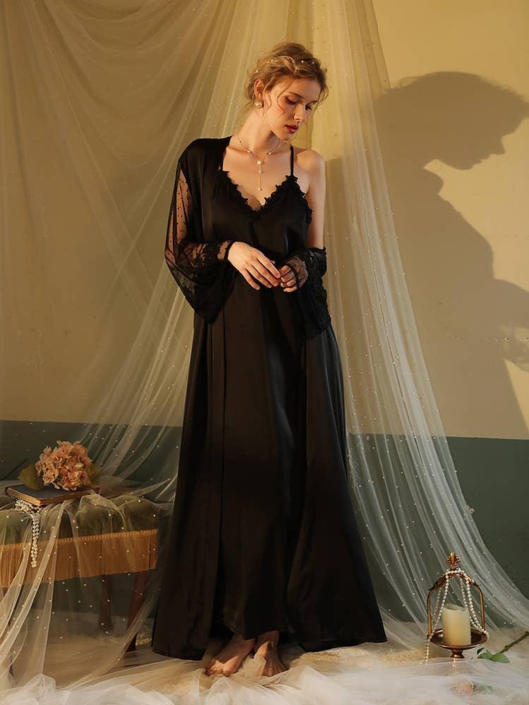 SWEETKAMA Lace Night Gown, Silk Robes,Bridal Party Robes,with Babydoll