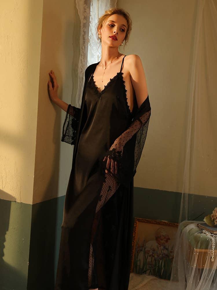 SWEETKAMA Lace Night Gown, Silk Robes,Bridal Party Robes,with Babydoll