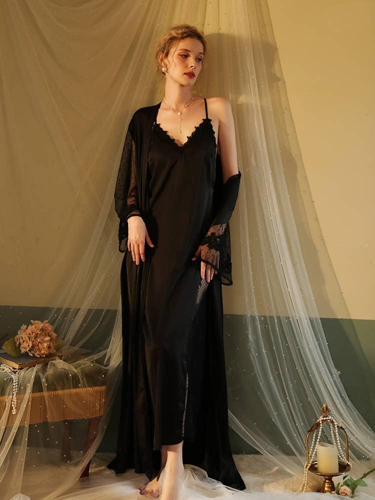 SWEETKAMA Lace Night Gown, Silk Robes,Bridal Party Robes,with Babydoll