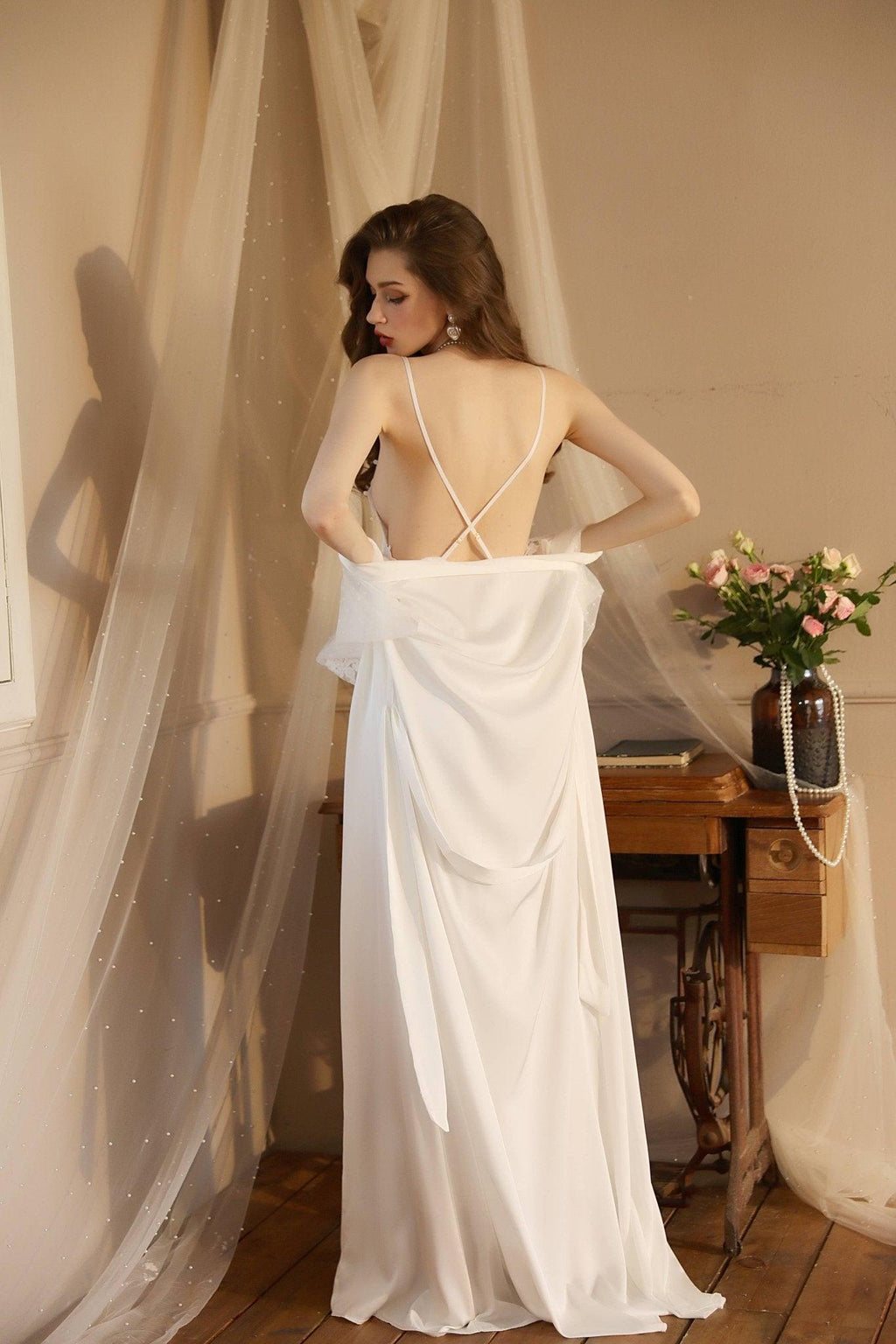 SWEETKAMA Lace Night Gown, Silk Robes,Bridal Party Robes,with Babydoll