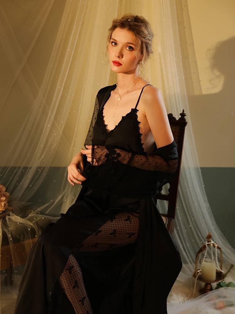 SWEETKAMA Lace Night Gown, Silk Robes,Bridal Party Robes,with Babydoll