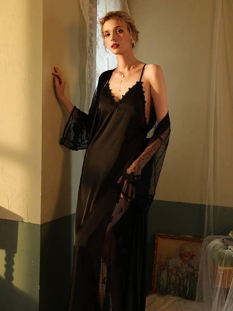 SWEETKAMA Lace Night Gown, Silk Robes,Bridal Party Robes,with Babydoll