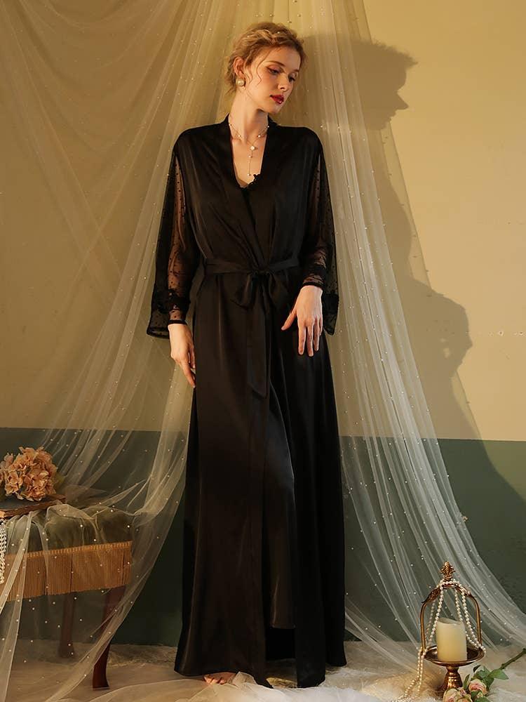 SWEETKAMA Lace Night Gown, Silk Robes,Bridal Party Robes,with Babydoll