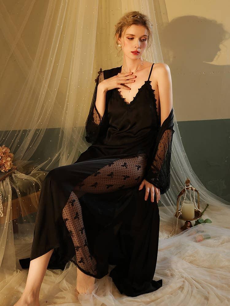 SWEETKAMA Lace Night Gown, Silk Robes,Bridal Party Robes,with Babydoll