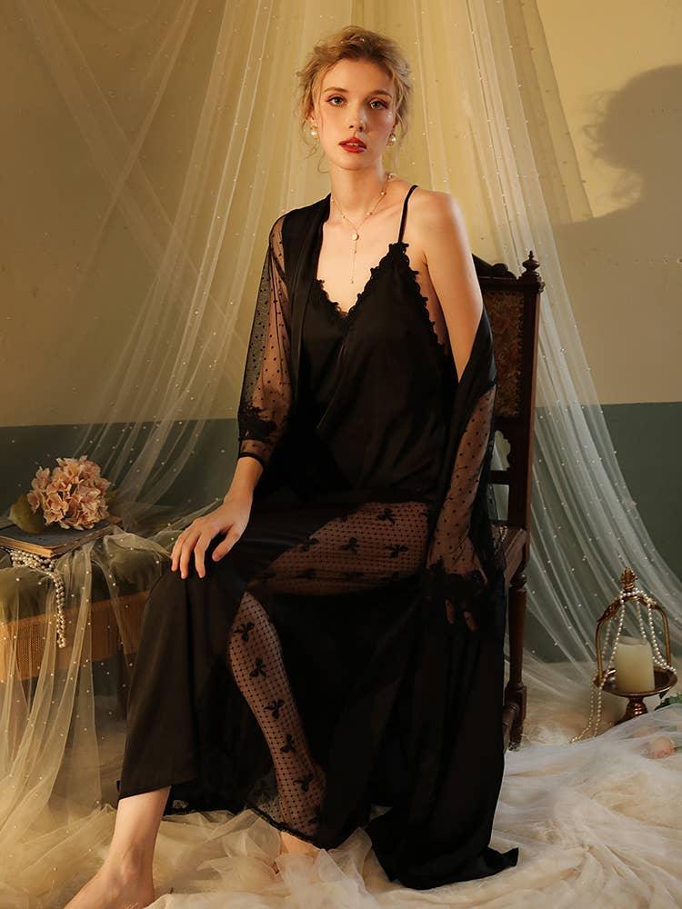 SWEETKAMA Lace Night Gown, Silk Robes,Bridal Party Robes,with Babydoll