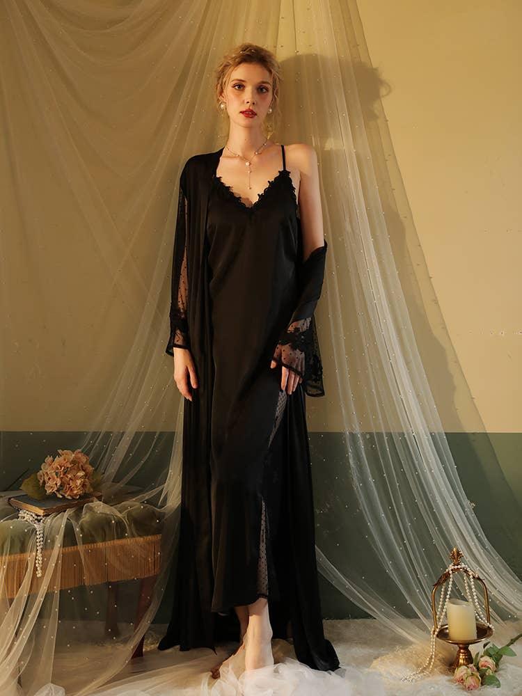SWEETKAMA Lace Night Gown, Silk Robes,Bridal Party Robes,with Babydoll
