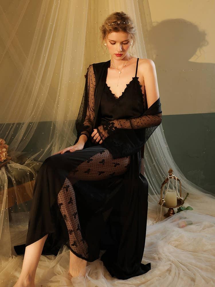 SWEETKAMA Lace Night Gown, Silk Robes,Bridal Party Robes,with Babydoll