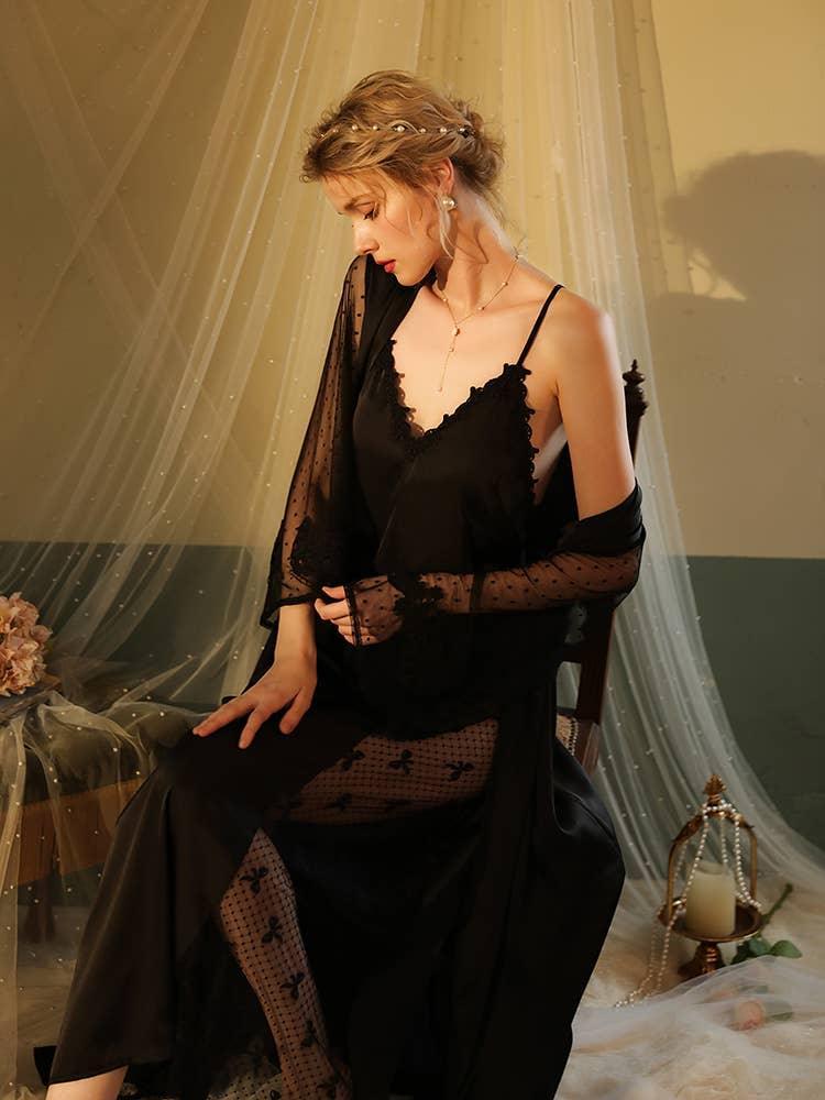 SWEETKAMA Lace Night Gown, Silk Robes,Bridal Party Robes,with Babydoll