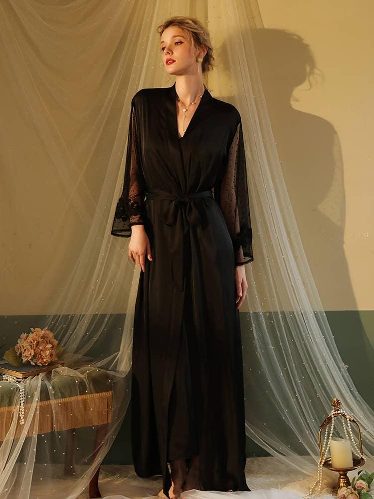 SWEETKAMA Lace Night Gown, Silk Robes,Bridal Party Robes,with Babydoll