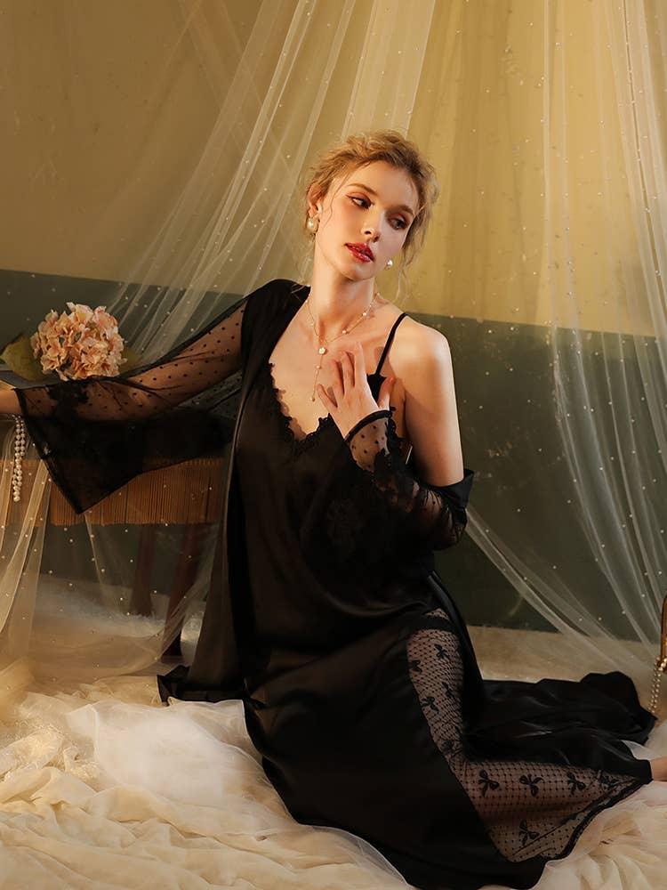 SWEETKAMA Lace Night Gown, Silk Robes,Bridal Party Robes,with Babydoll