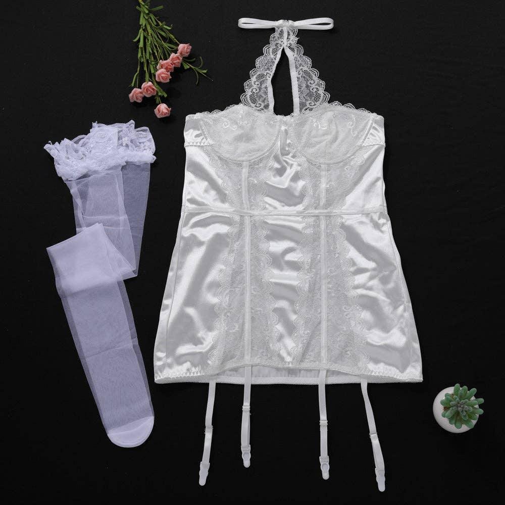 Lace Patchwork Chest Wrap Chemise Set