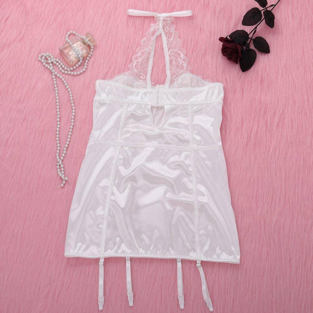 Lace Patchwork Chest Wrap Chemise Set