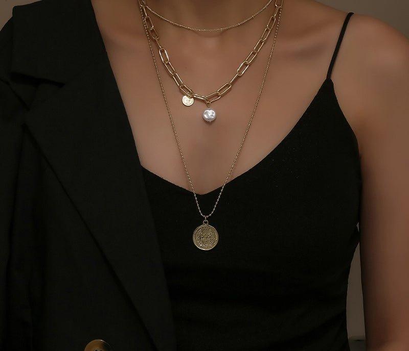 Ladies 3-Piece Coin & Pearl Necklace SKAJ031