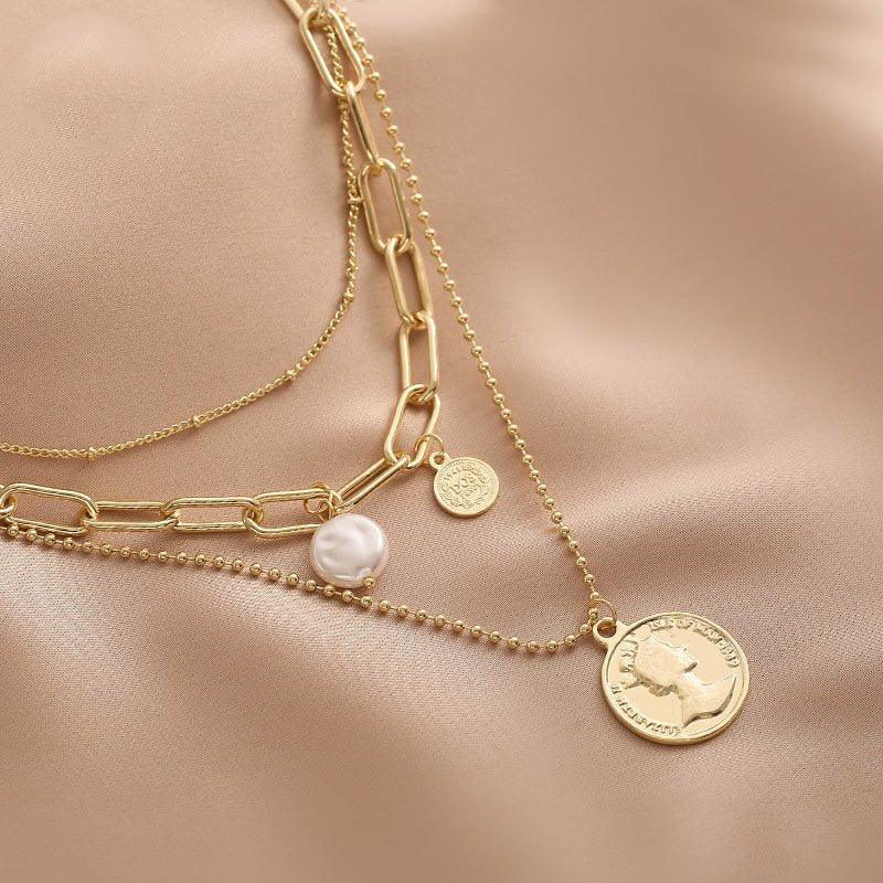 Ladies 3-Piece Coin & Pearl Necklace SKAJ031