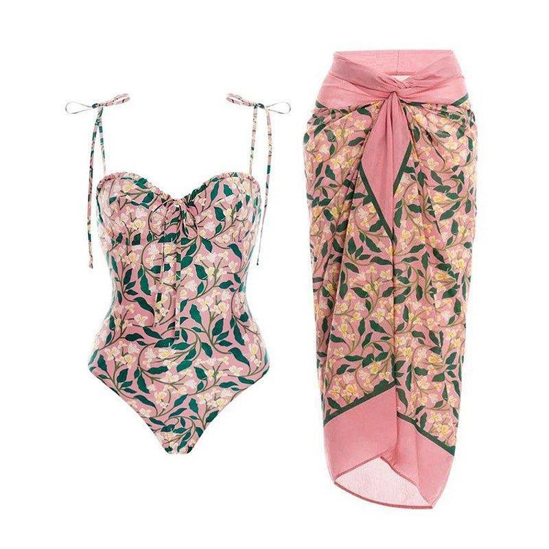 Ladies 3-Piece Floral Print Bikini Swimsuits with Cover Up Y129