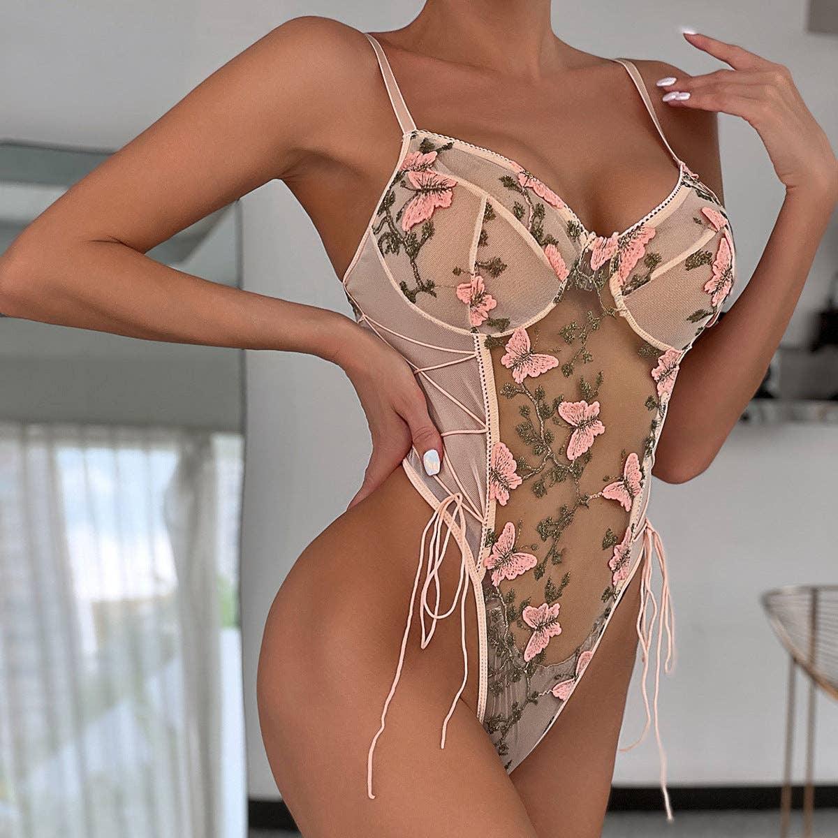 Ladies Butterfly Embroidery Sexy Teddy
