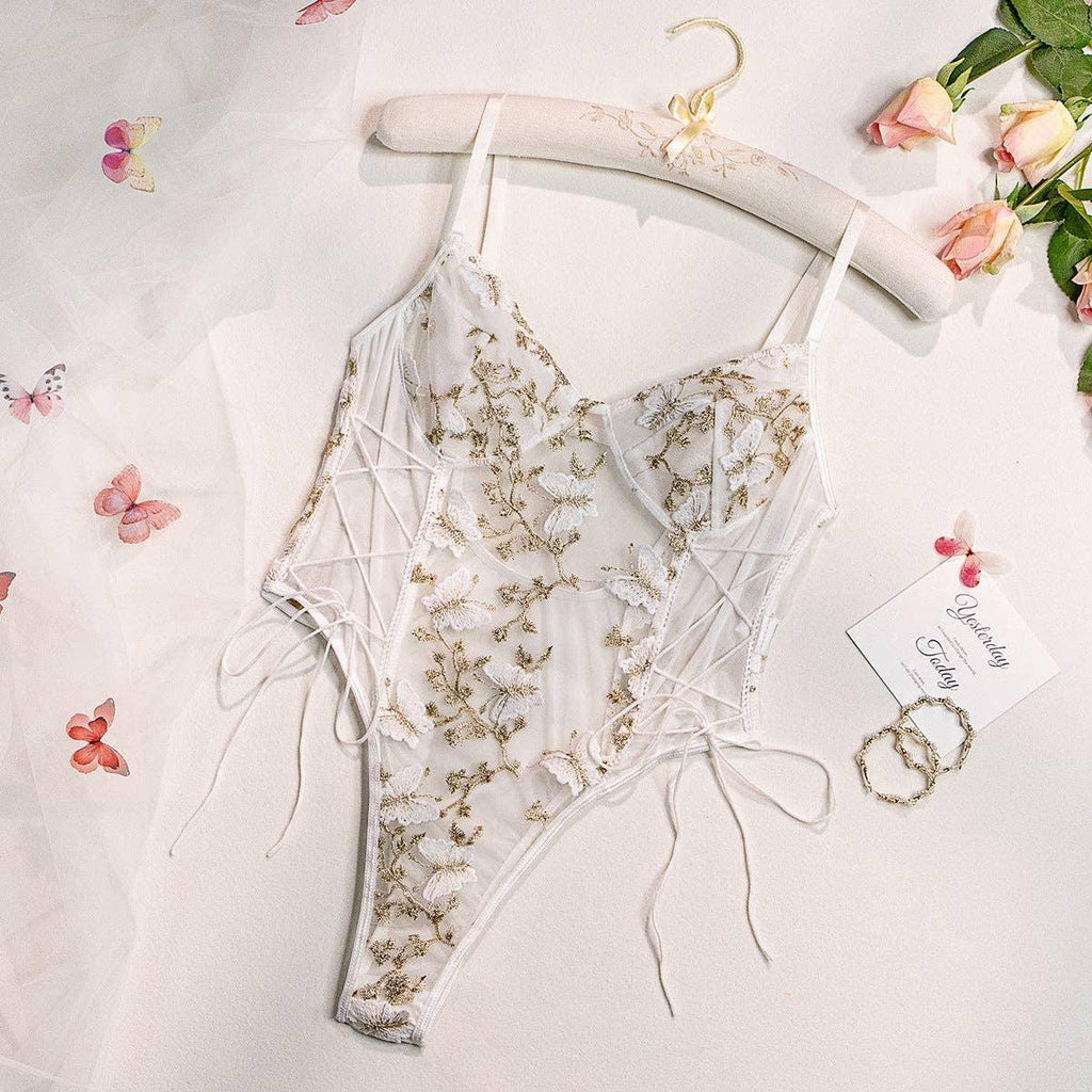 Ladies Butterfly Embroidery Sexy Teddy