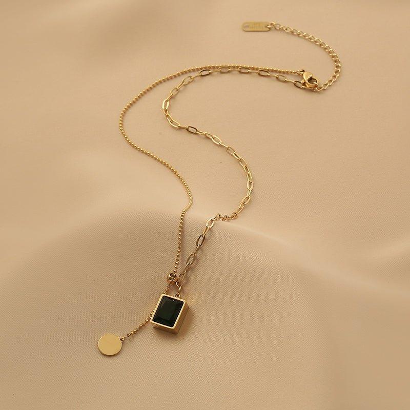 Ladies Circle Disc and Black Square Pendent Necklace SKAJ007