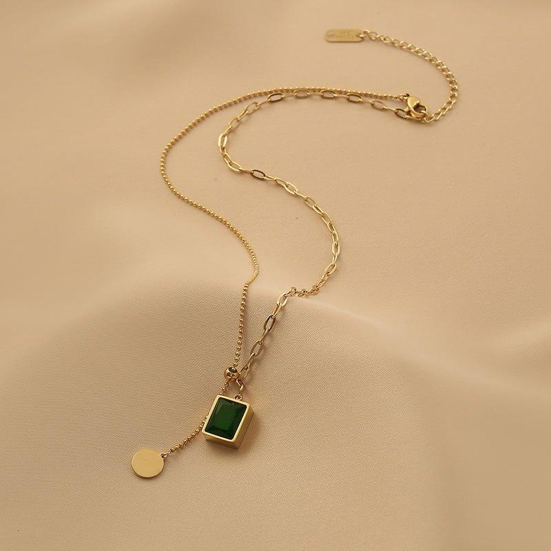 Ladies Circle Disc and Black Square Pendent Necklace SKAJ007