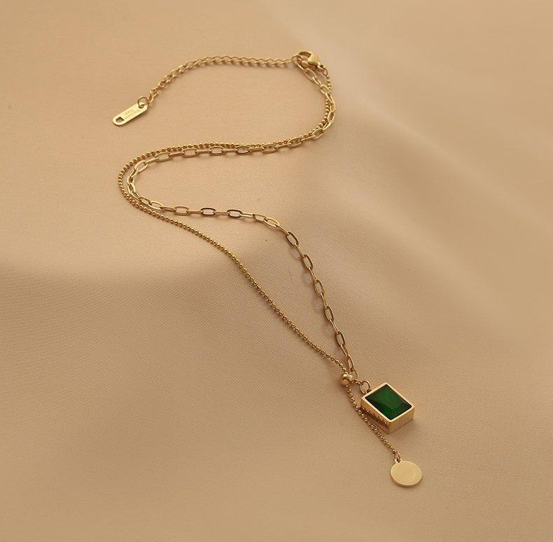 Ladies Circle Disc and Black Square Pendent Necklace SKAJ007