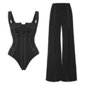 Ladies Color Block One Piece Swimwear with Pants Y361