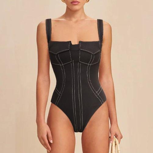 Ladies Color Block One Piece Swimwear with Pants Y361