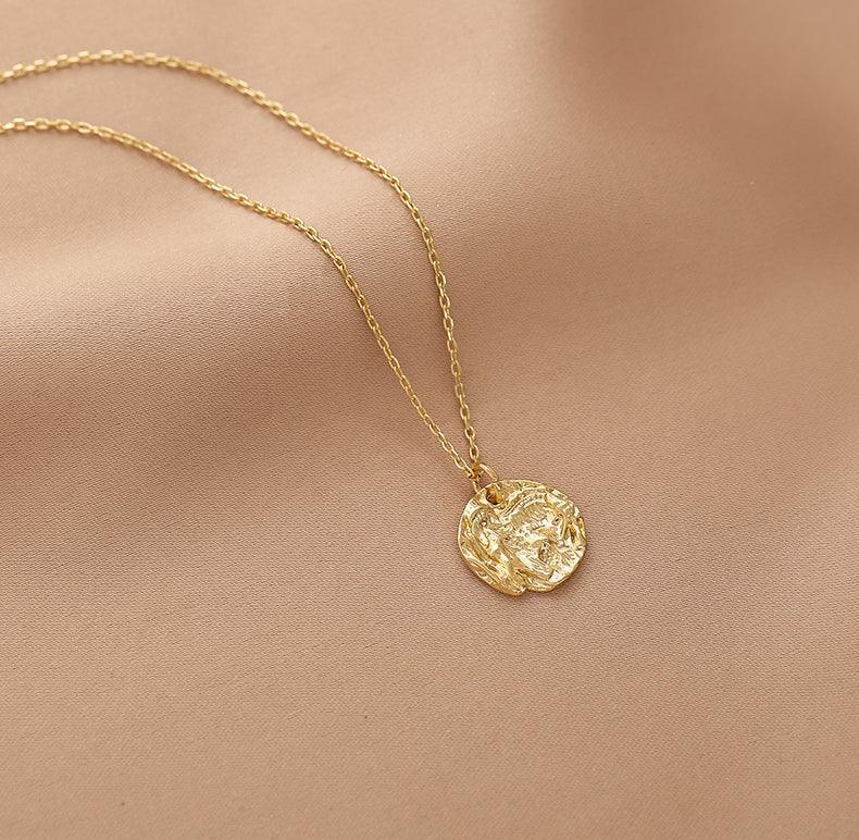 Ladies Fake Pearl Beads Circle Disc Pendent Necklace Set SKAJ010