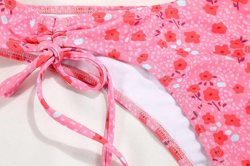 Ladies Flower Print Shoulder Straps Bikini Set