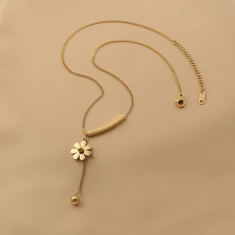 Ladies Gold Bead and Flower Pendent Necklace SKAJ013
