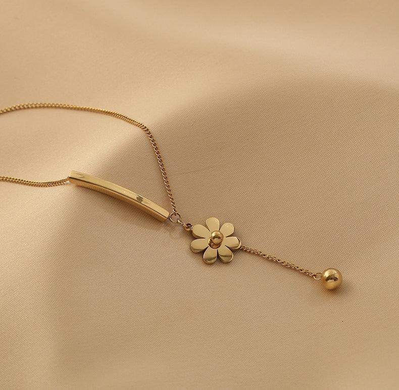 Ladies Gold Bead and Flower Pendent Necklace SKAJ013