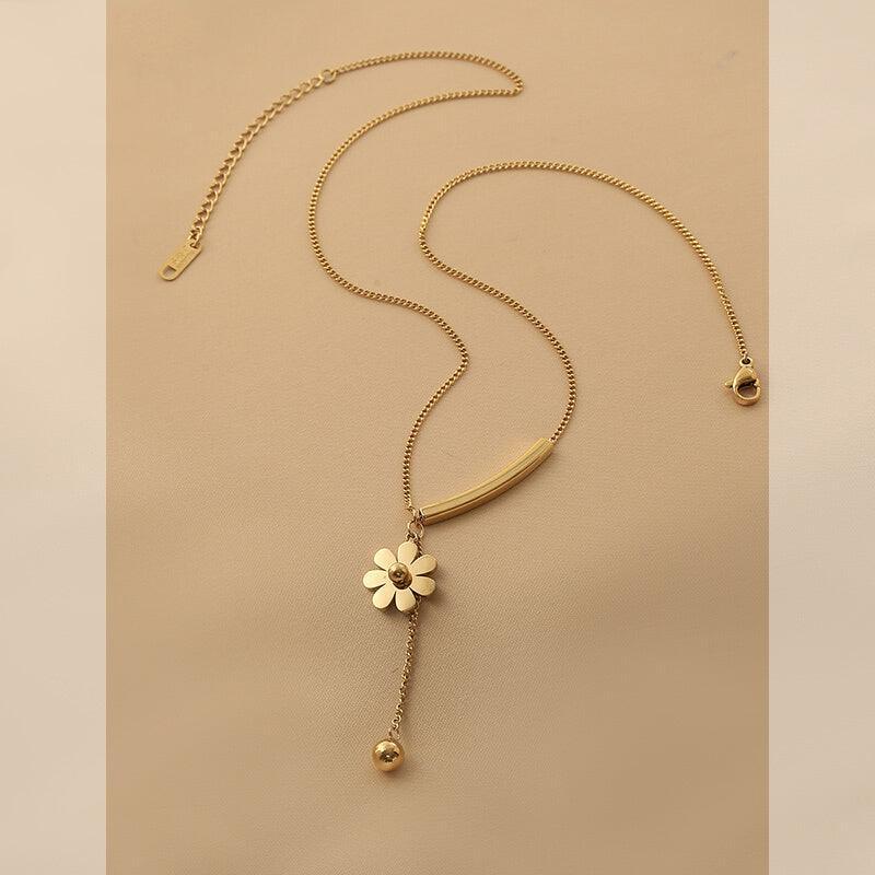 Ladies Gold Bead and Flower Pendent Necklace SKAJ013