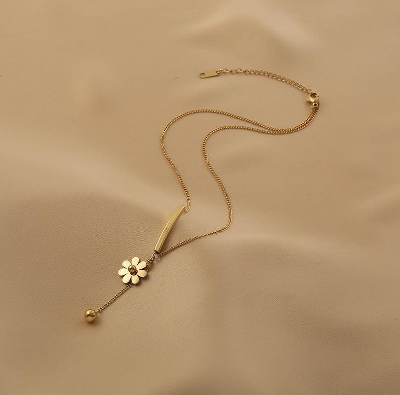 Ladies Gold Bead and Flower Pendent Necklace SKAJ013