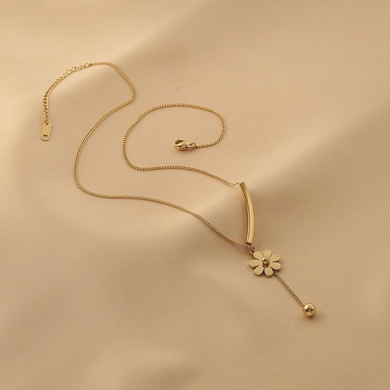Ladies Gold Bead and Flower Pendent Necklace SKAJ013