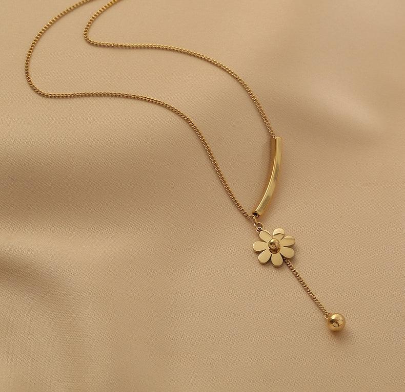 Ladies Gold Bead and Flower Pendent Necklace SKAJ013