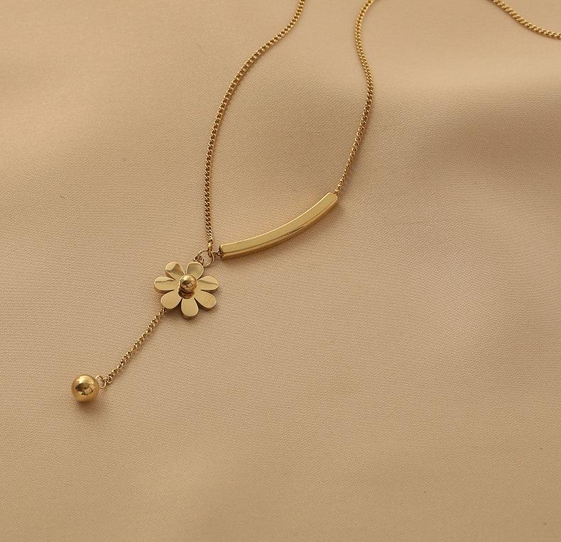 Ladies Gold Bead and Flower Pendent Necklace SKAJ013